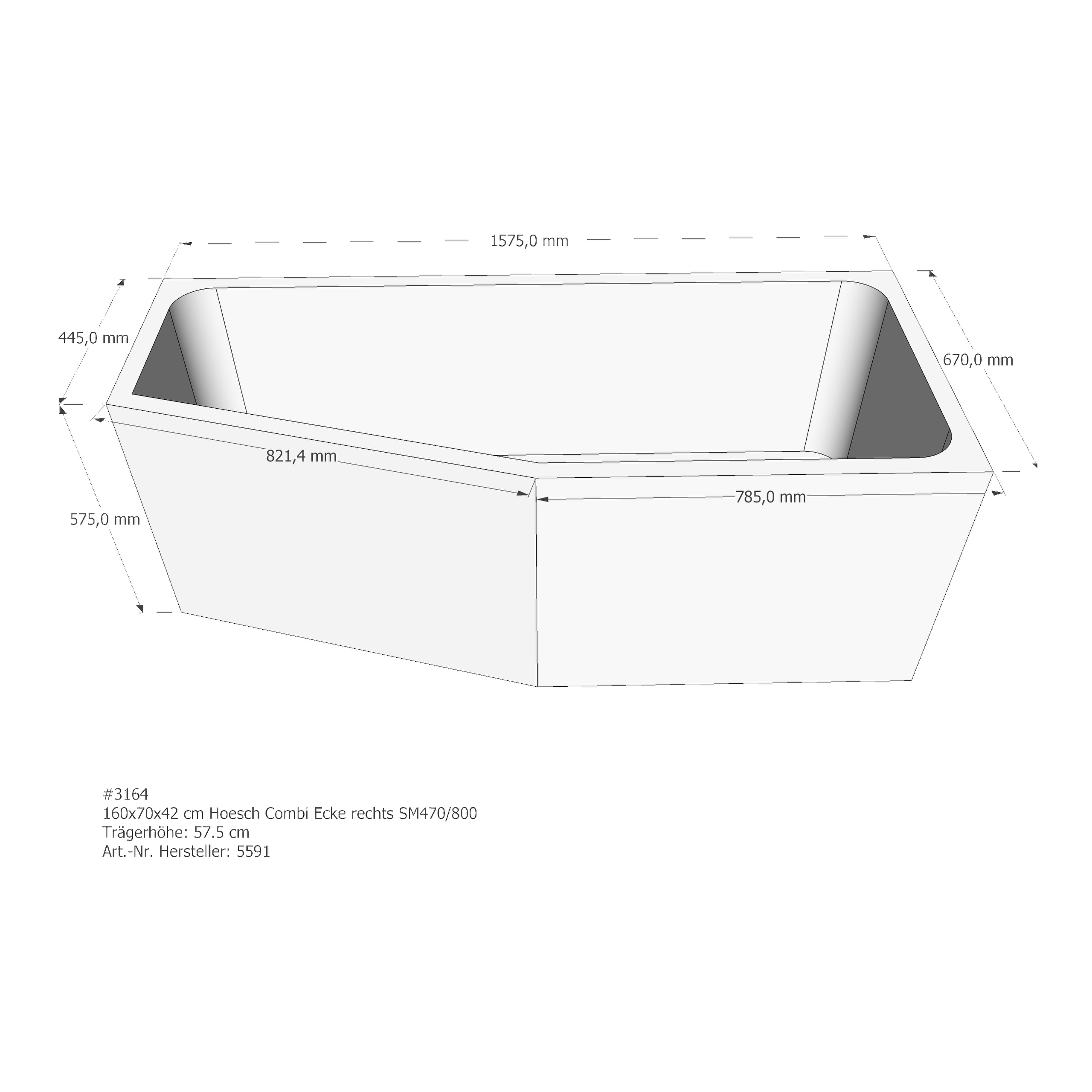 Badewannenträger für Hoesch Combi rechts rechts 160 × 70 × 42 cm Badewannenträger für Hoesch Combi rechts rechts 160 × 70 × 42 cm