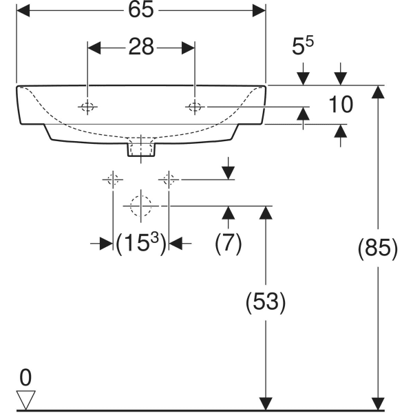 Wandwaschtisch „Renova Compact“, rechteckig, mit Überlauf 65 × 40 cm in weiß alpin