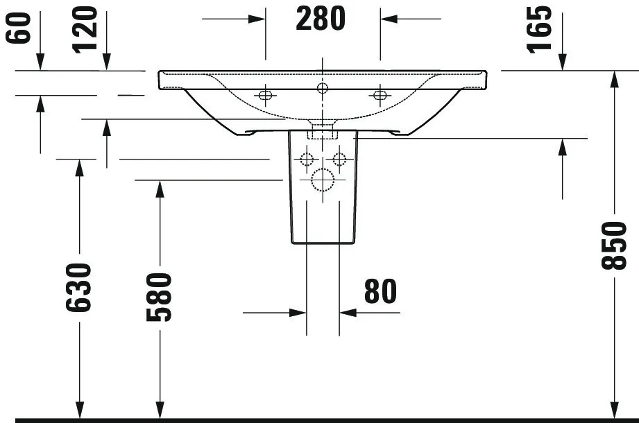 Wandwaschtisch „D-Neo“ 80 × 48 × 16,5 cm, mittig, Hahnlochposition mittig