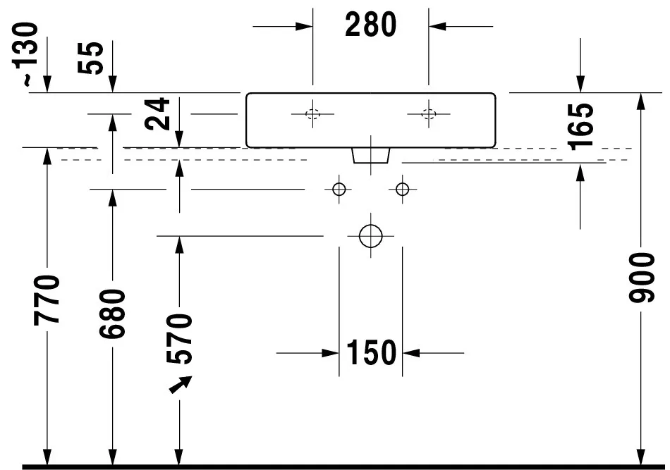 Wandwaschtisch „Vero“, mit Überlauf, Hahnlochposition mittig Wandwaschtisch „Vero“, mit Überlauf, Hahnlochposition mittig