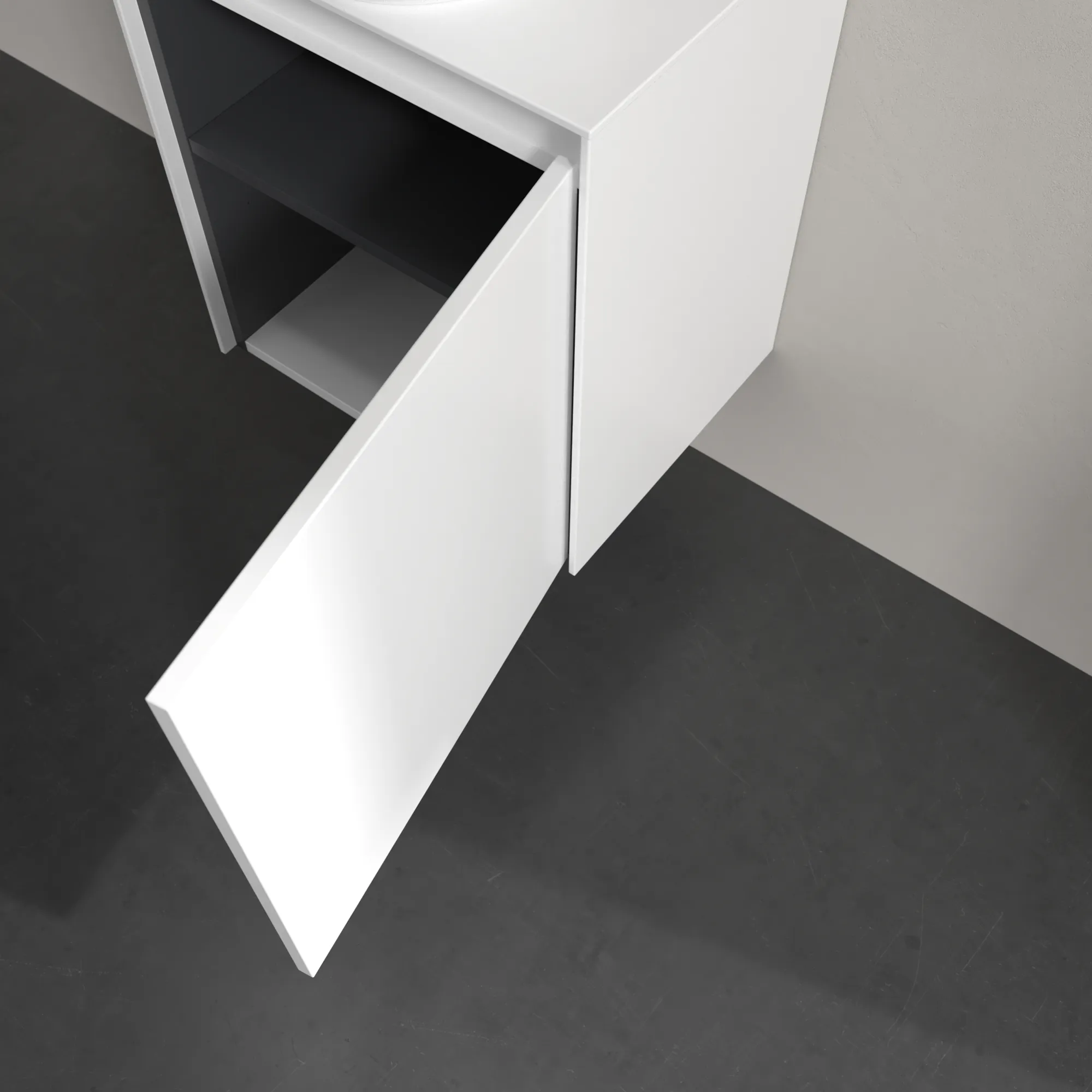 Villeroy & Boch Waschtischunterschrank „Collaro“ 500 × 548 × 380 mm Weiß Matt, für Becken mittig, Anschlag rechts, ohne Beleuchtung Villeroy & Boch Waschtischunterschrank „Collaro“ 500 × 548 × 380 mm Weiß Matt, für Becken mittig, Anschlag rechts, ohne Beleuchtung