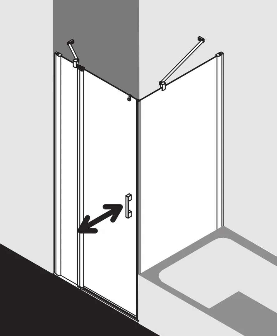 Kermi Duschtür Pendeltür 1-flügelig mit Festfeld links für Ecke „PEGA“ Glas Klar, Profile Silber Hochglanz, BV: 765 - 790 mm GAK: 750 - 775 mm WE: 775 - 800 mm H: 1850 mm