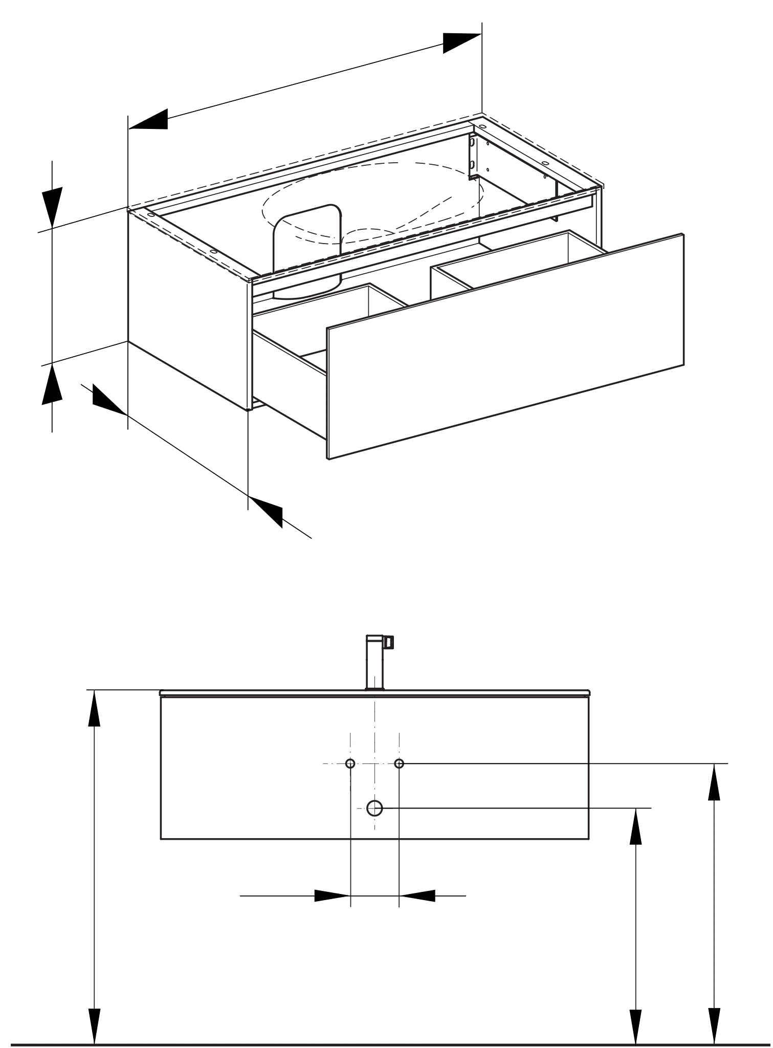 edition 11 waschtischunterbau mit auszug 1050 x 350 x 535 mm anthrazit/anthrazit wub edition 11 31251, 1 auszug, anthrazit/anthrazit