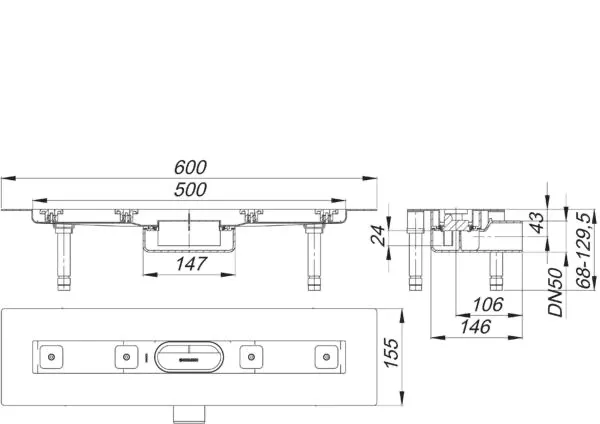 Duschrinne CeraLine Nano F 500 mm, DN 50 Duschrinne CeraLine Nano F 500 mm, DN 50