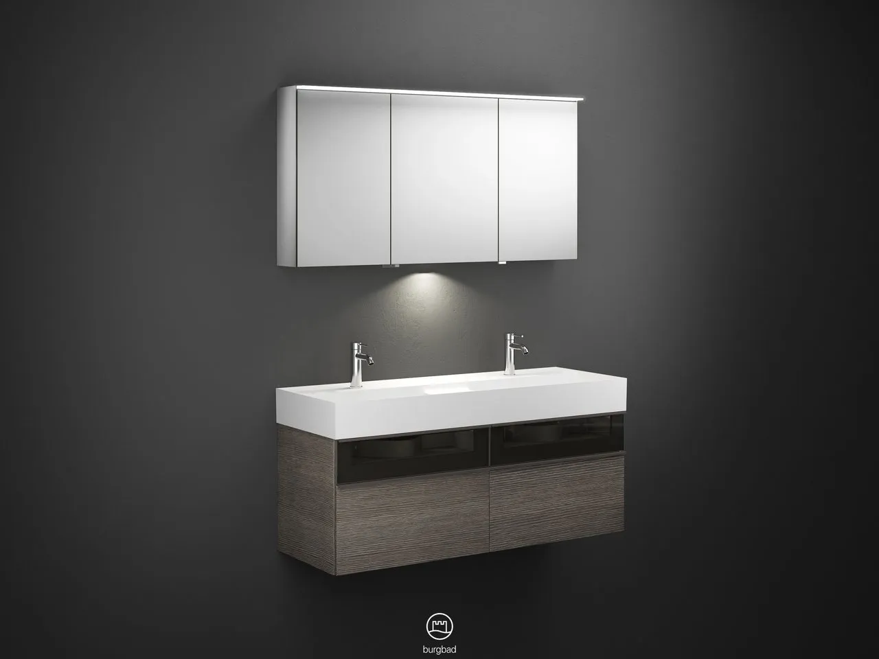 burgbad Yumo SFLC132 Badmöbelset Spiegelschrank mit Mineralguss-Waschtisch burgbad Yumo SFLC132 Badmöbelset Spiegelschrank mit Mineralguss-Waschtisch