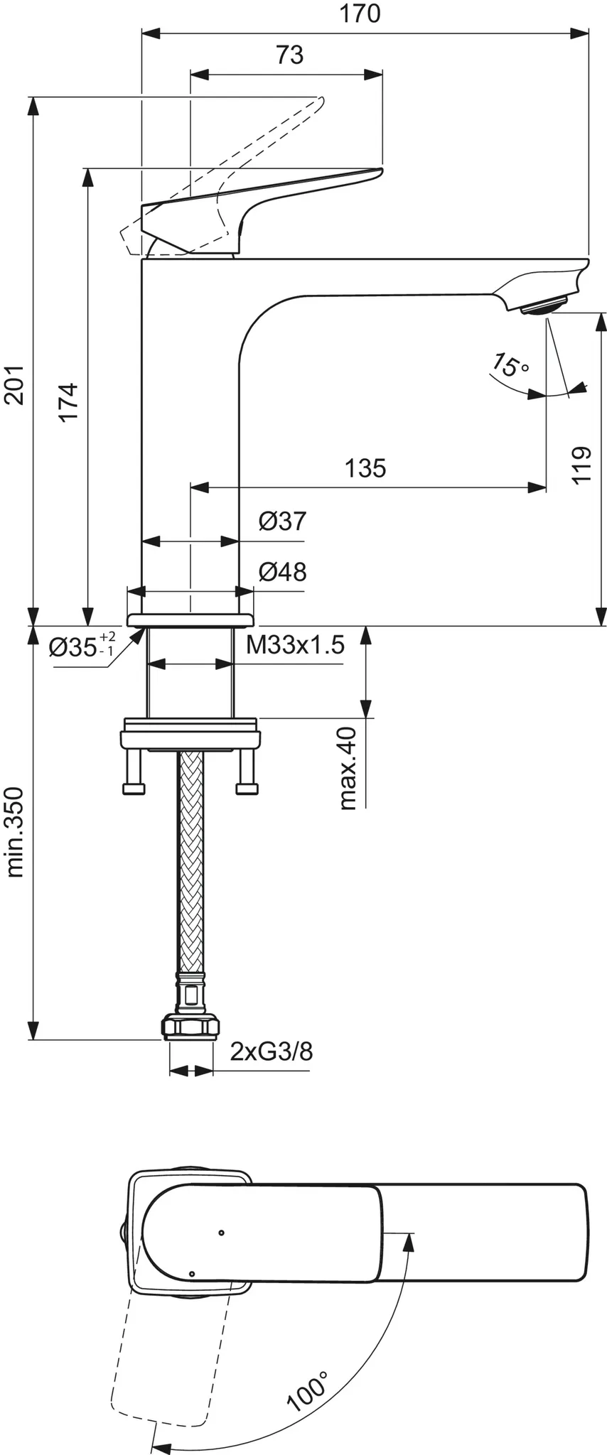 Einhand-Waschtischarmatur „Ceralife C“ Ausladung 135 mm
