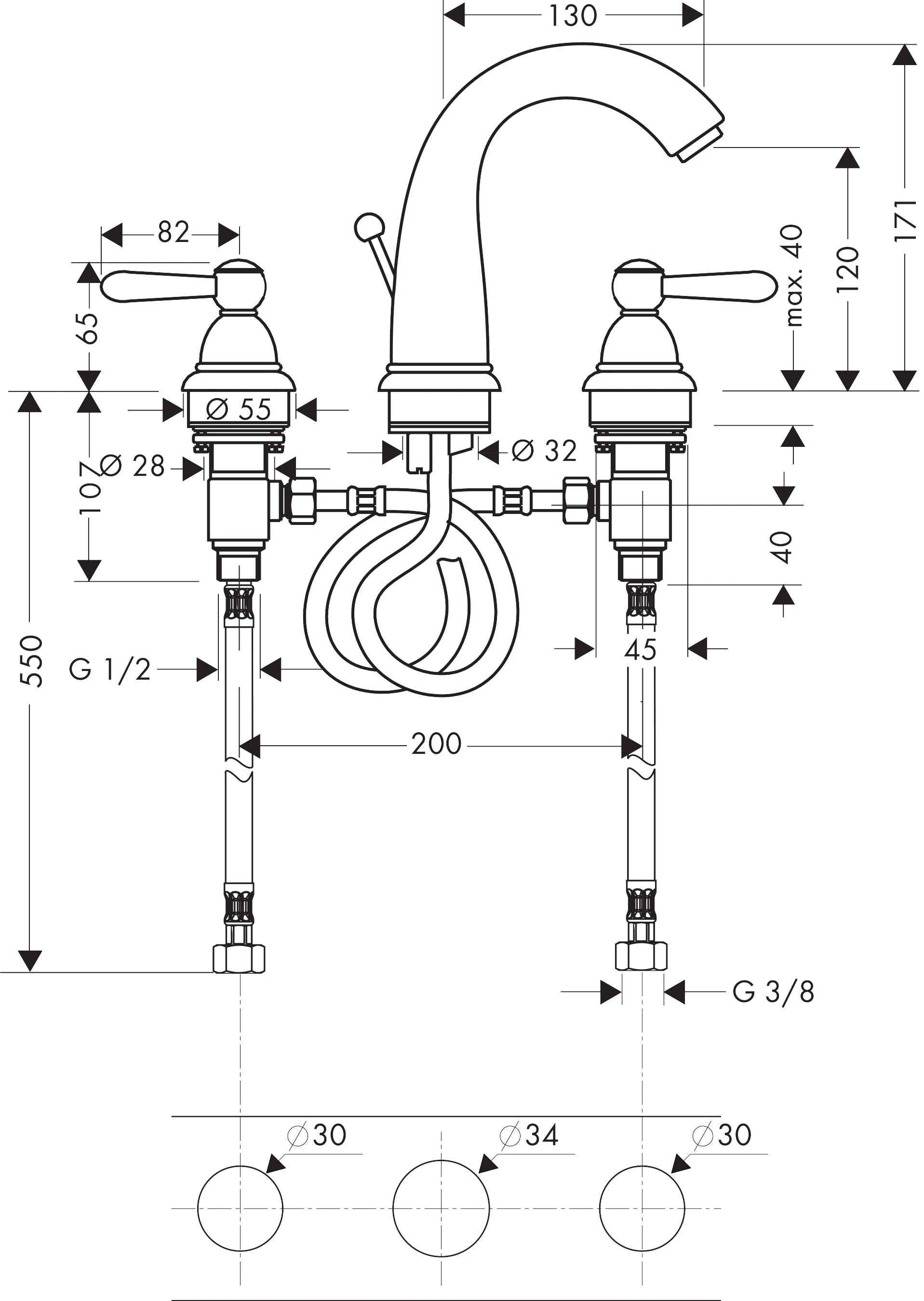 3-Loch Waschtischarmatur Axor Carlton chr./gold Hebelgr.hoher Auslauf 3-Loch Waschtischarmatur Axor Carlton chr./gold Hebelgr.hoher Auslauf