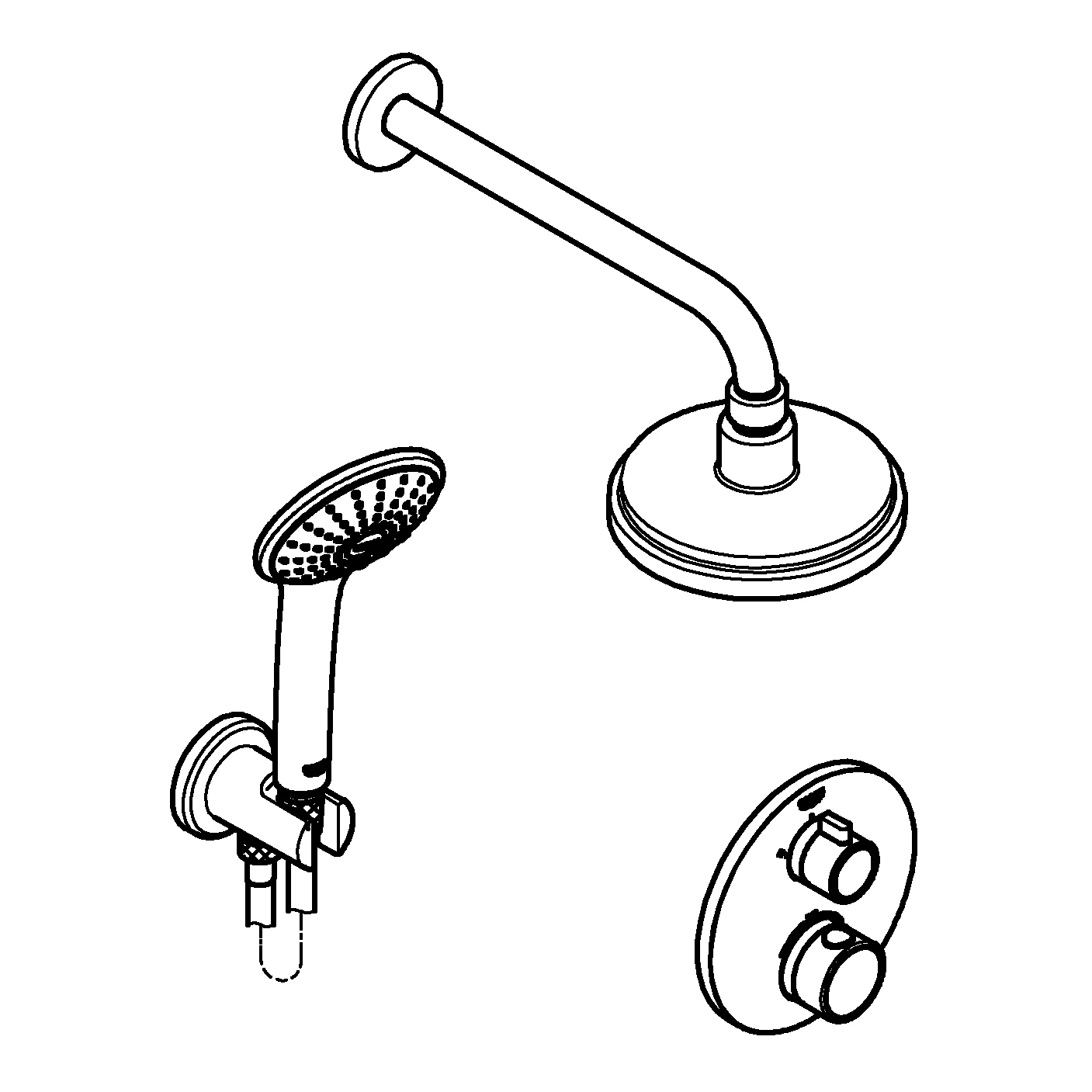 Duschsystem Unterputz Grohtherm 34735, mit Grohtherm Thermostat mit integrierter 2-Wege-Umstellung, Rainshower Cosmopolitan 160 Kopfbrause, runde Rosette, chrom