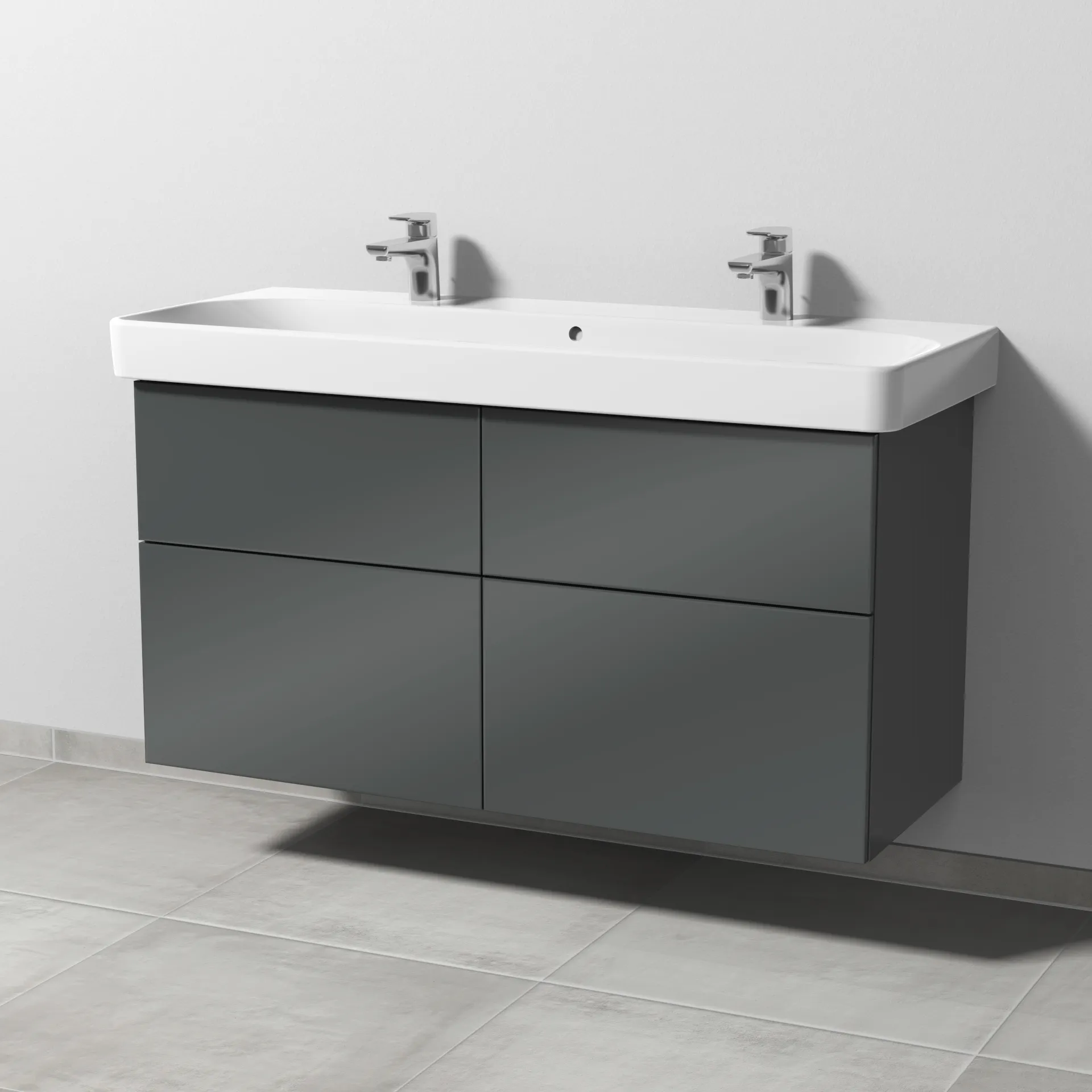 Sanipa Waschtischunterschrank „3way“ passend zu Keramik-Waschtische Smyle Square von Geberit 1130 × 593 × 442 mm in Anthrazit (glanz), mit Hahnlochbohrung Sanipa Waschtischunterschrank „3way“ passend zu Keramik-Waschtische Smyle Square von Geberit 1130 × 593 × 442 mm in Anthrazit (glanz), mit Hahnlochbohrung