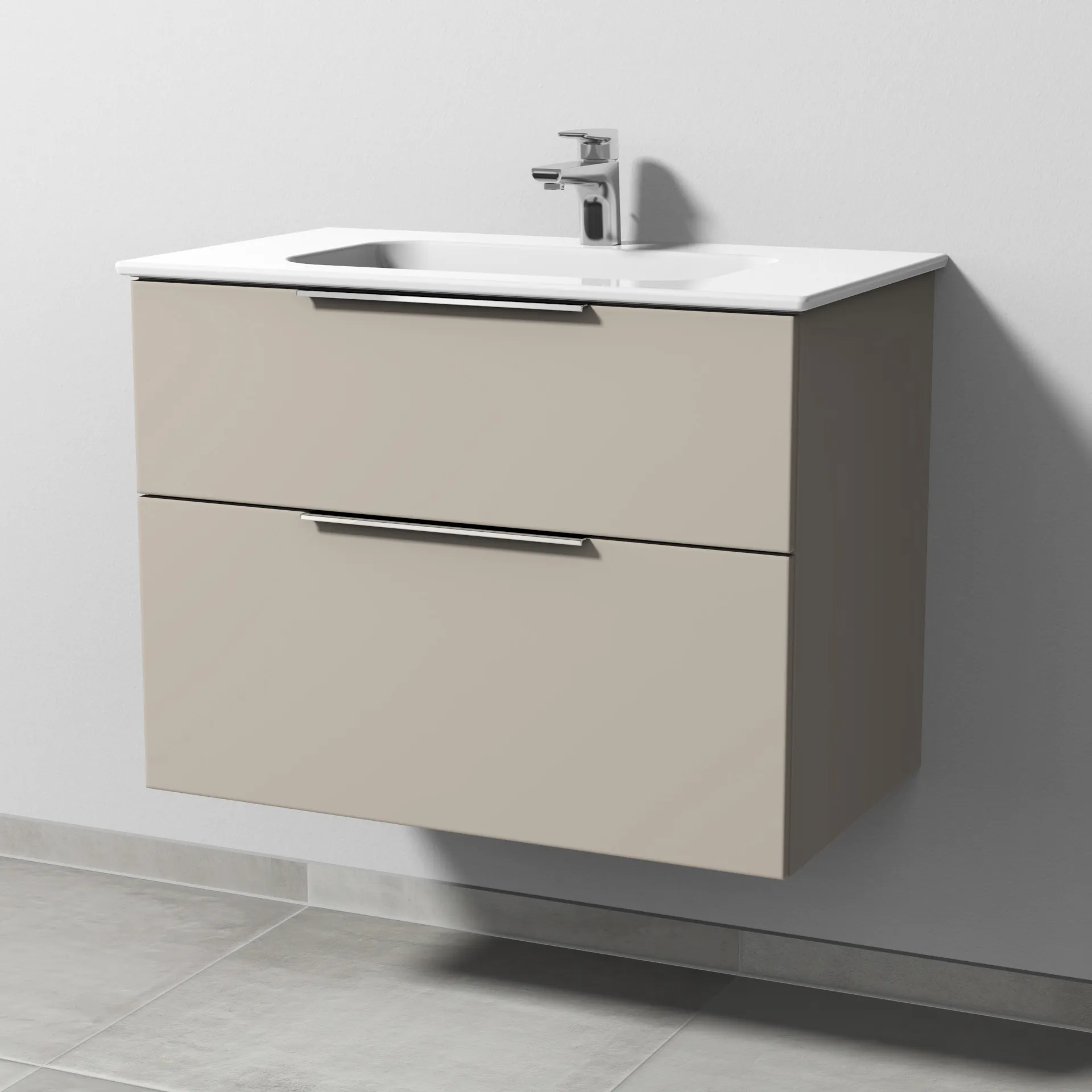 Sanipa Keramik-Waschtisch-Set mit Waschtischunterschrank „3way“ 77 × 46 × 58,2 cm in Kaschmir (matt), mittig