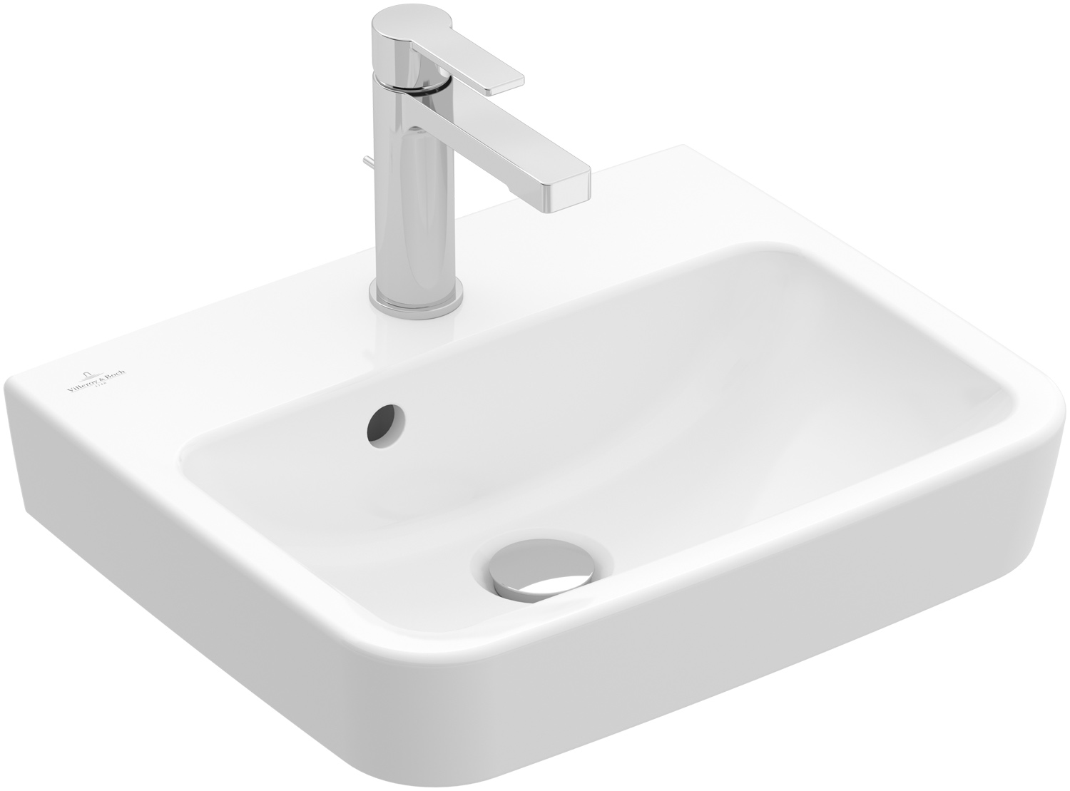 Handwaschbecken O.novo 43444J, 450 x 370 mm, Eckig, Becken mittig, mit Überlauf, Rückseite und Unterseite geschliffen, Weiß Alpin