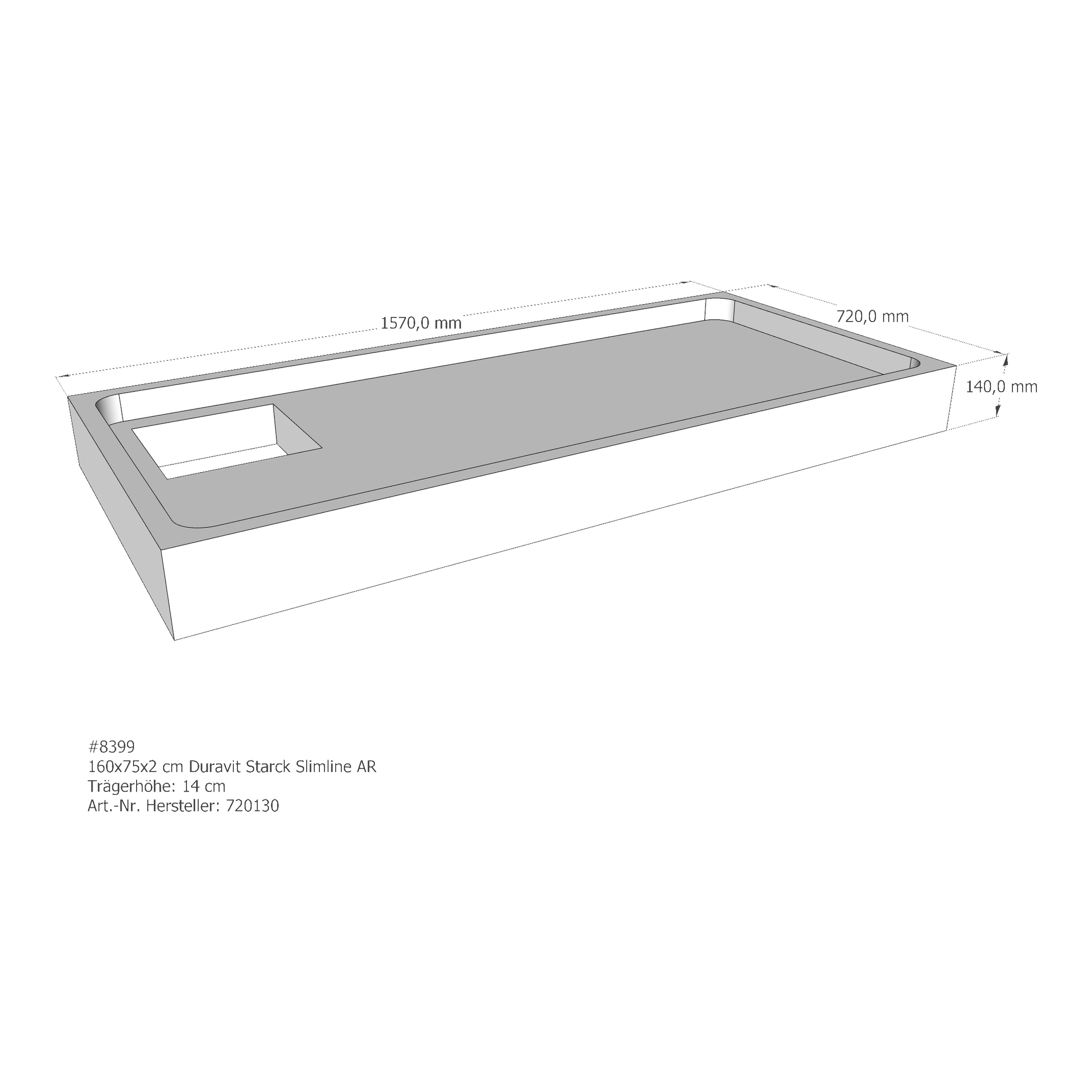 Duschwannenträger für Duravit Starck Slimline 160 × 75 × 2 cm