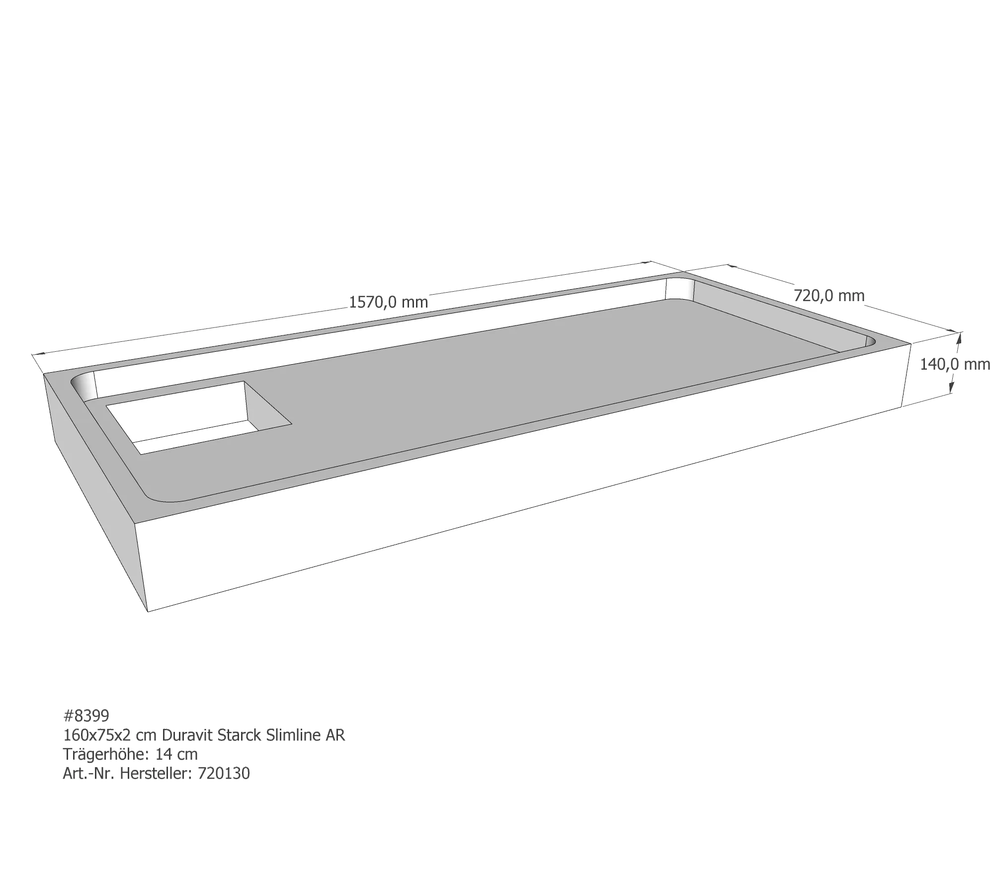 Duschwannenträger für Duravit Starck Slimline 160 × 75 × 2 cm Duschwannenträger für Duravit Starck Slimline 160 × 75 × 2 cm