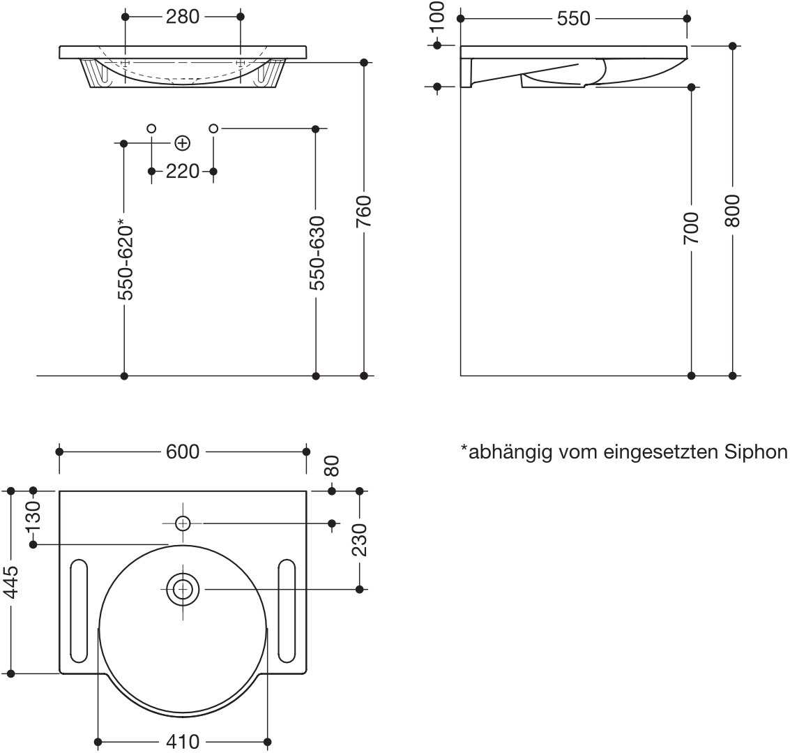 Wandwaschtisch 60 × 55 × 10 cm