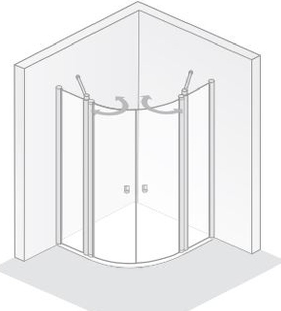 HSK teilgerahmte Runddusche pendelbar 4-teilig „Exklusiv“ Glas Linea 02, Profile Weiß, B: 800 mm H: 2000 mm T: 900 mm HSK teilgerahmte Runddusche pendelbar 4-teilig „Exklusiv“ Glas Linea 02, Profile Weiß, B: 800 mm H: 2000 mm T: 900 mm