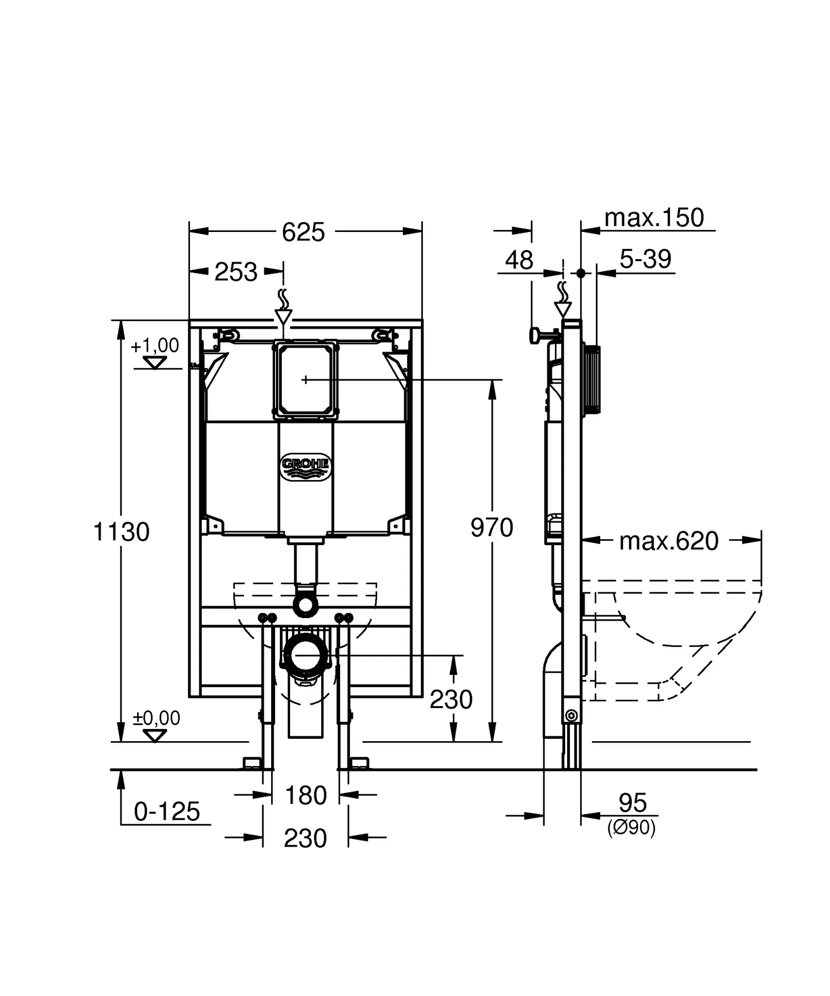 Wand-WC-Element Rapid SL 38994, mit Spülkasten 80 mm, 1,13 m Bauhöhe, Elementbreite 0,62 m, für Vorwand- oder Ständerwandmontage, mit Wandwinkeln Wand-WC-Element Rapid SL 38994, mit Spülkasten 80 mm, 1,13 m Bauhöhe, Elementbreite 0,62 m, für Vorwand- oder Ständerwandmontage, mit Wandwinkeln