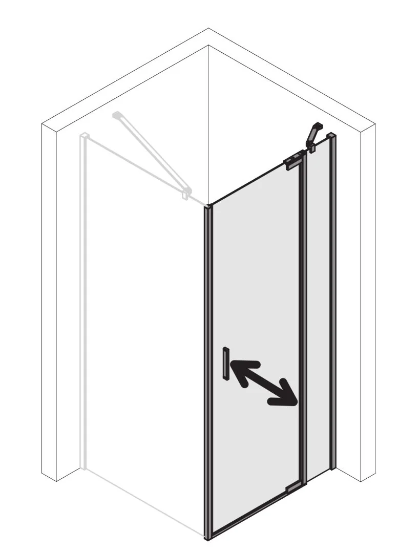 Kermi Duschdesign Pendeltür 1-flügelig mit Festfeld „Yanea“ Anschlag rechts Glas Klar, Profile Schwarz Soft (RAL 9005), Anschlag rechts WE: 1013 – 1043/1023 – 1038 mm H: 2000 mm