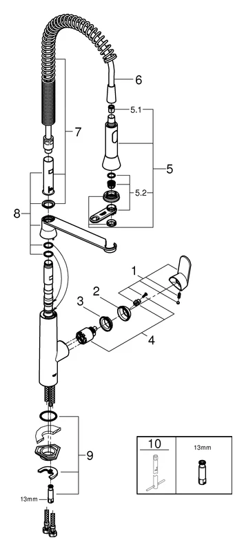 Einhand-Spültischbatterie K7 32950, Einlochmontage, herausziehbare SpeedClean Profibrause, Höhe 674 mm, eigensicher, chrom