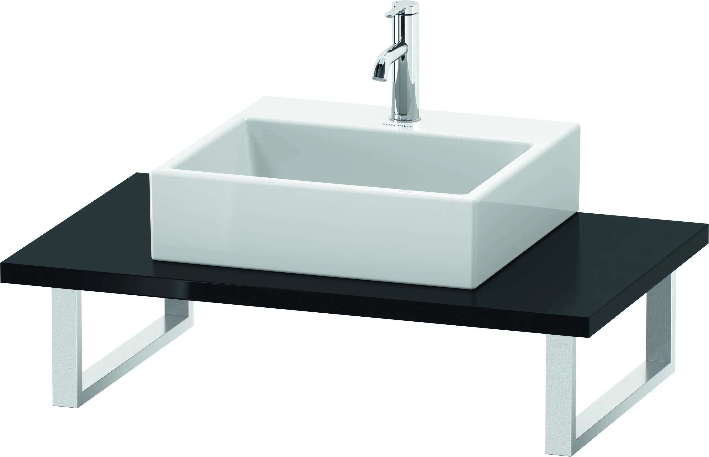 Duravit Konsole „L-Cube“ in Schwarz Hochglanz Ausschnitte: 1 / Becken: mittig / Farbe: Schwarz Hochglanz / Höhe: 3 cm / Oberfläche: Lack / Tiefe: 55 cm