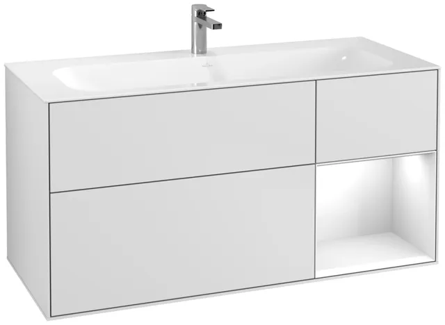 Villeroy & Boch Waschtischunterschrank „Finion“ für Schrankwaschtisch 119,6 × 59,1 × 49,8 cm 3 Schubladen, für Waschtischposition mittig, inkl. Beleuchtung mittig