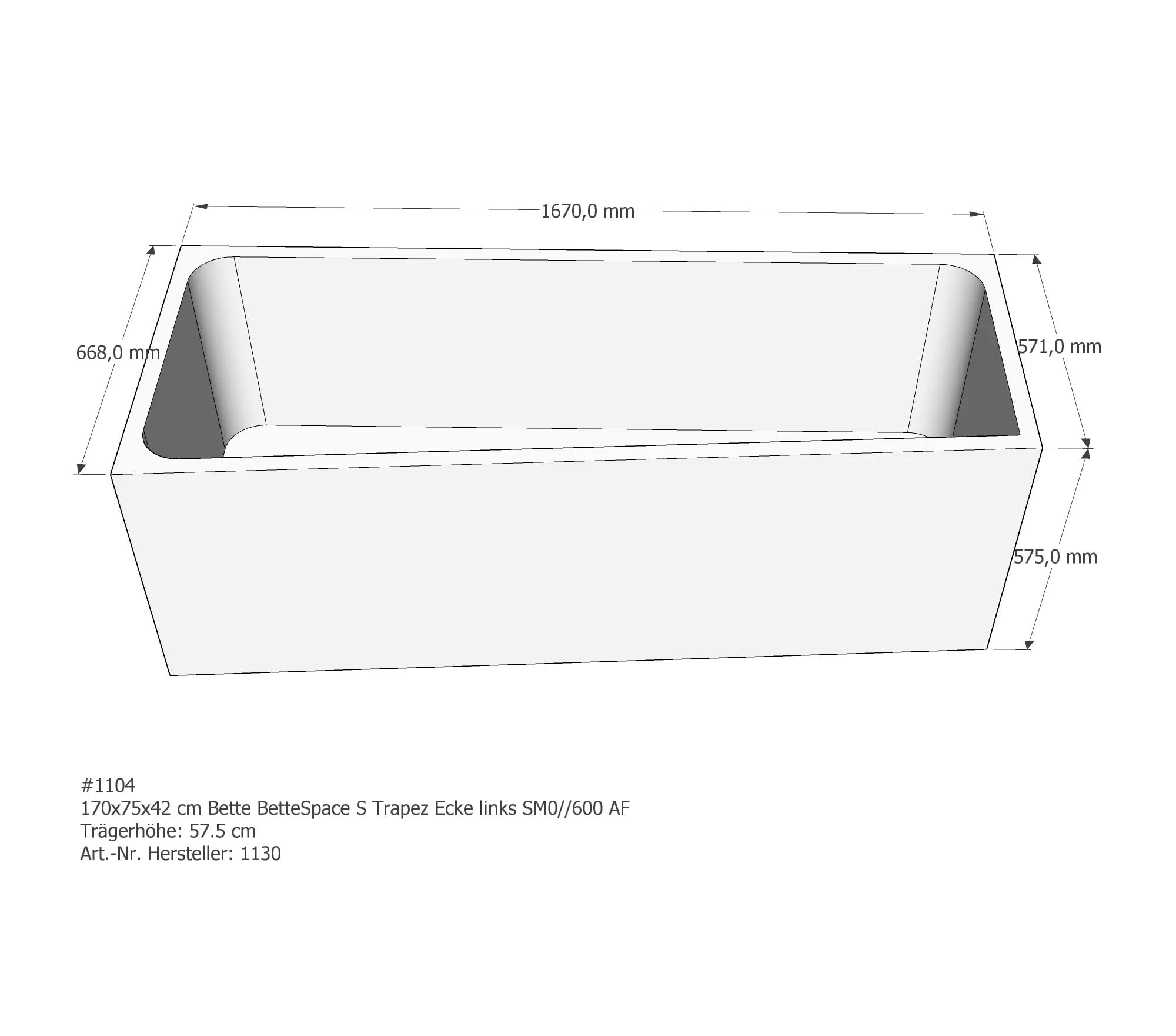 Badewannenträger für Bette Space S links 170 × 75 × 42 cm Ausführung: links / Breite: 75 cm Badewannenträger für Bette Space S links 170 × 75 × 42 cm Ausführung: links / Breite: 75 cm