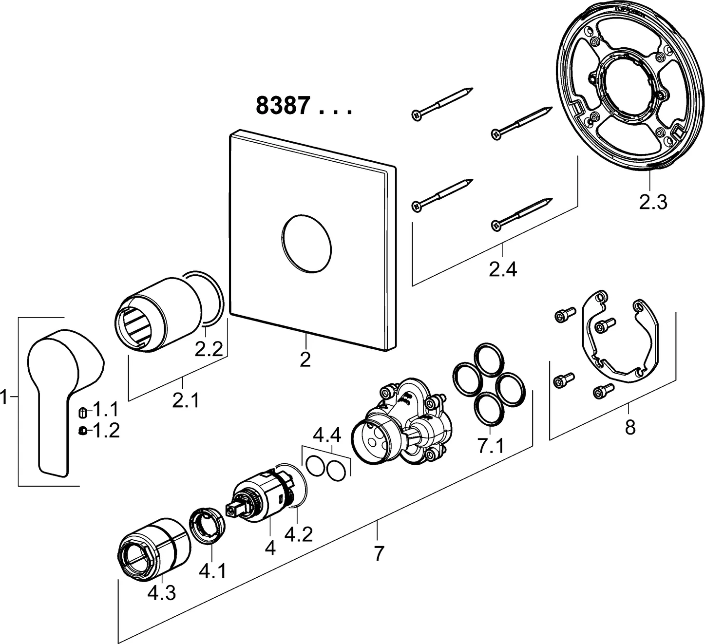 HansaLIGNA Duscharmatur Einhebelmischer Fertigmontageset für Brausebatterie 8387 Rosette eckig Chrom