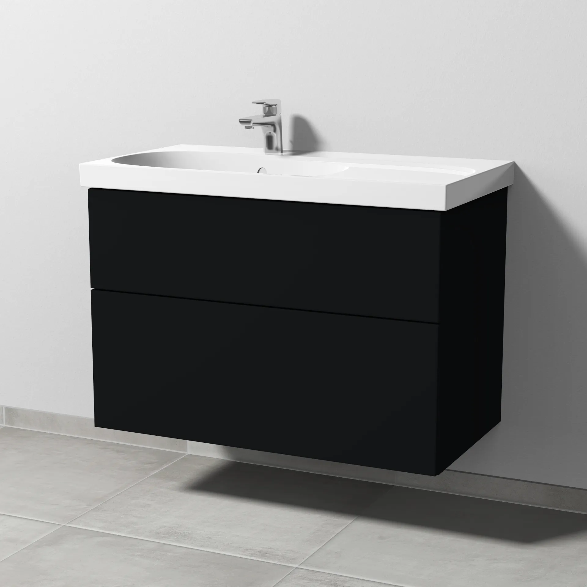 Waschtischunterbau ausz. Ausschnitt links 3way (SF419) 586x870x467 Schwarz-Matt