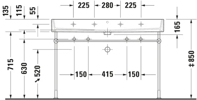 Wandwaschtisch „Vero Air“, mit Überlauf, Hahnlochposition mittig