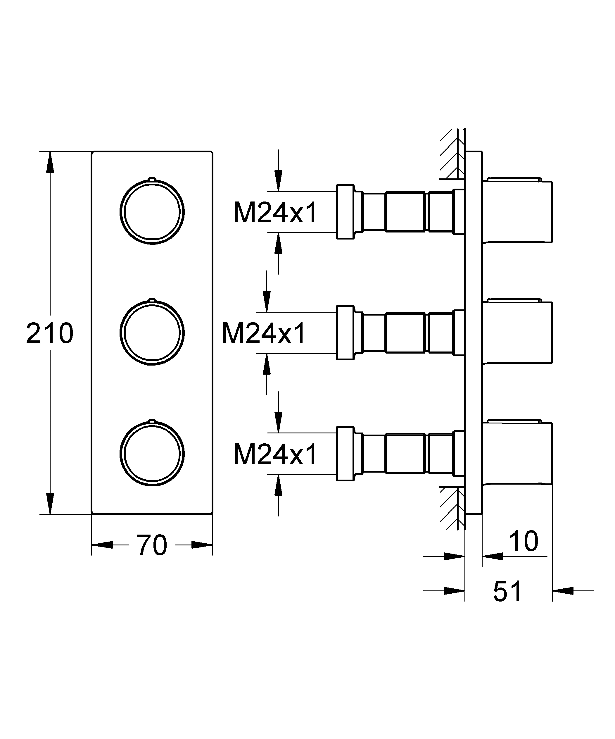 Unterputzventil Grohtherm F 26880, 3-fach, Fertigmontageset für 35 031, ohne Unterputz-Einbaukörper, chrom