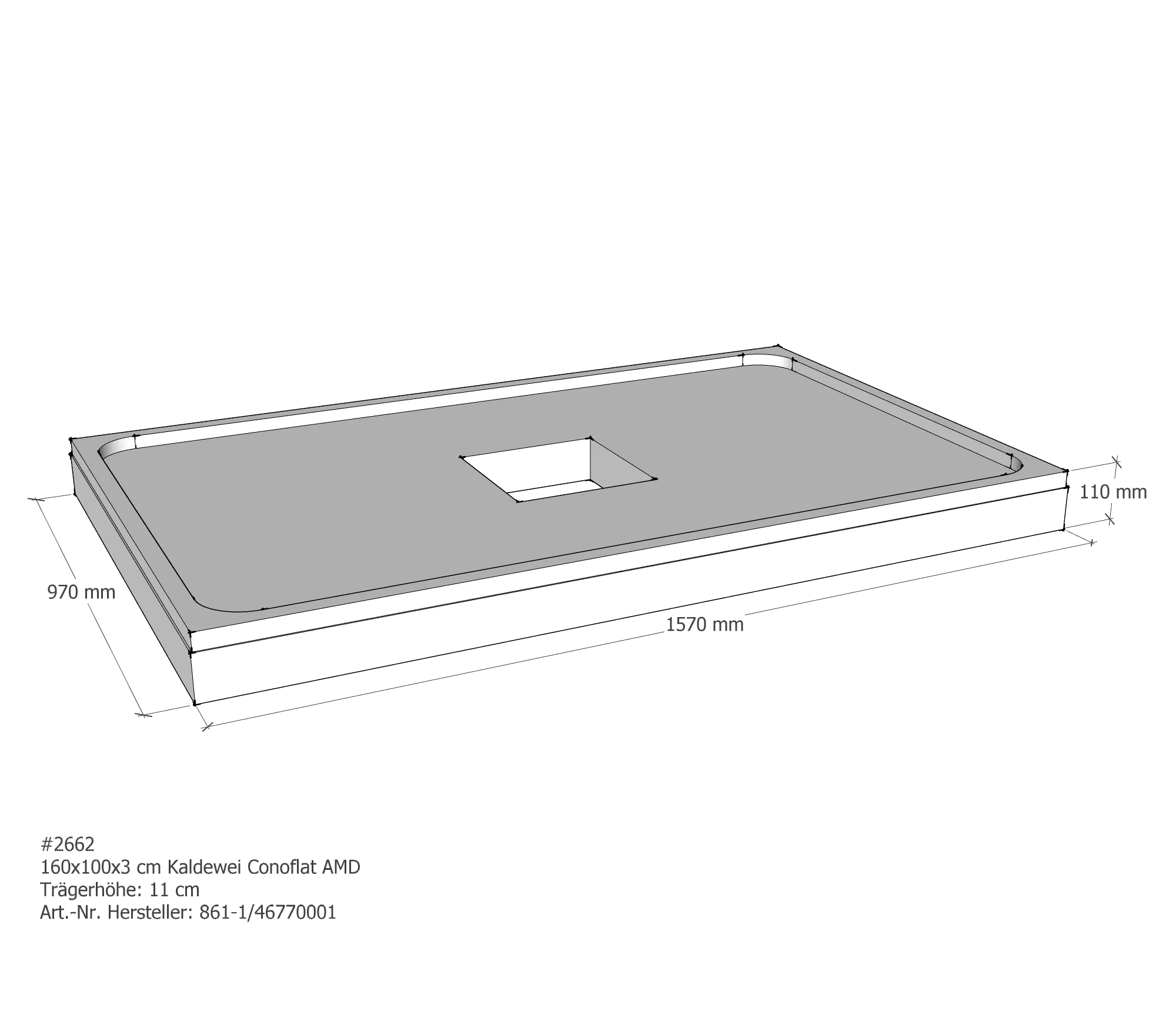 Duschwannenträger für Kaldewei Conoflat 160 × 100 × 2,3 cm Breite: 100 cm / Länge: 160 cm