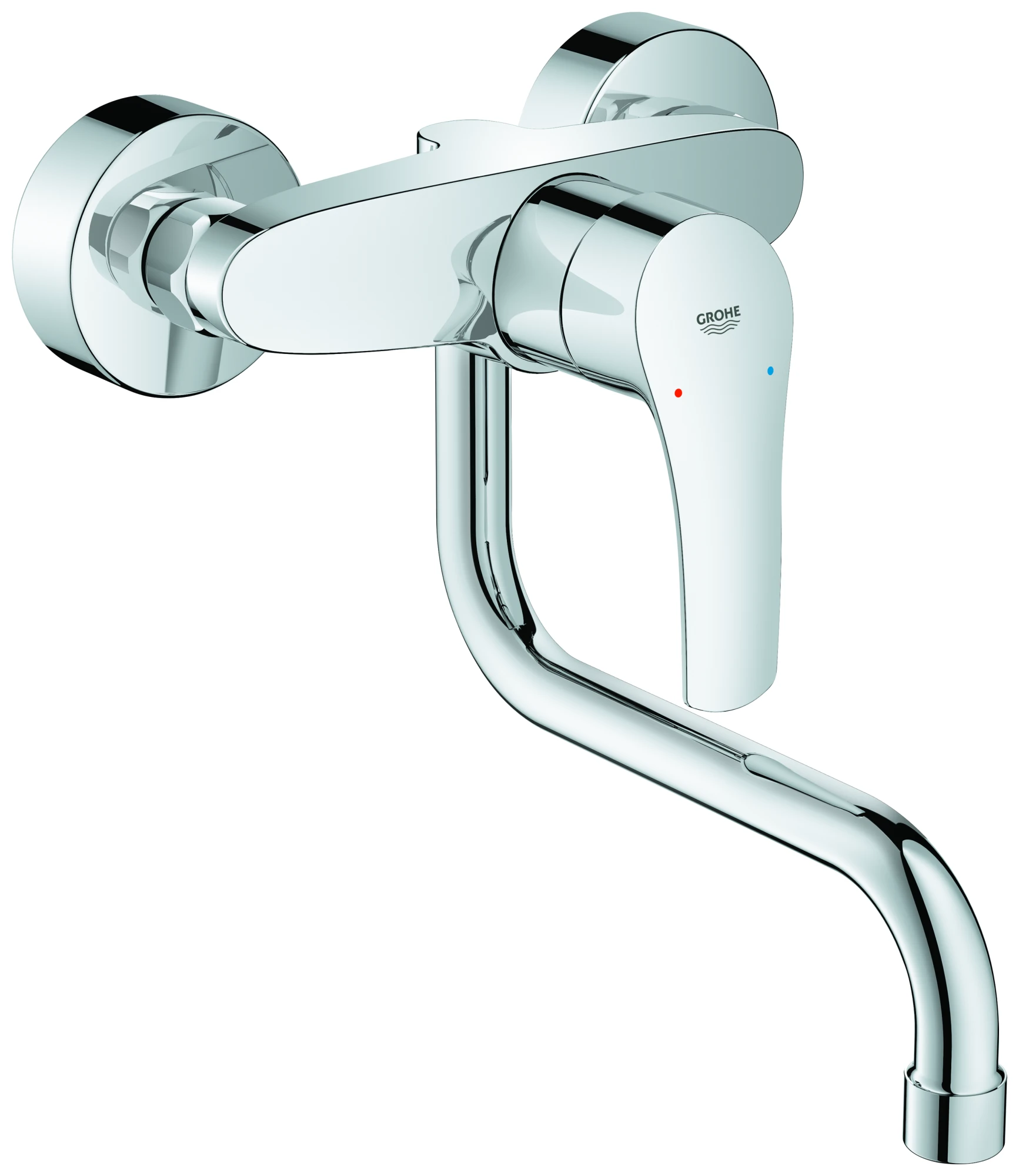 Einhand-Spültischbatterie Eurosmart 31391_3, Wandmontage, schwenkbarer Rohrauslauf, Ausladung 217 mm, Schwenkbereich 360°, S-Anschlüsse, chrom