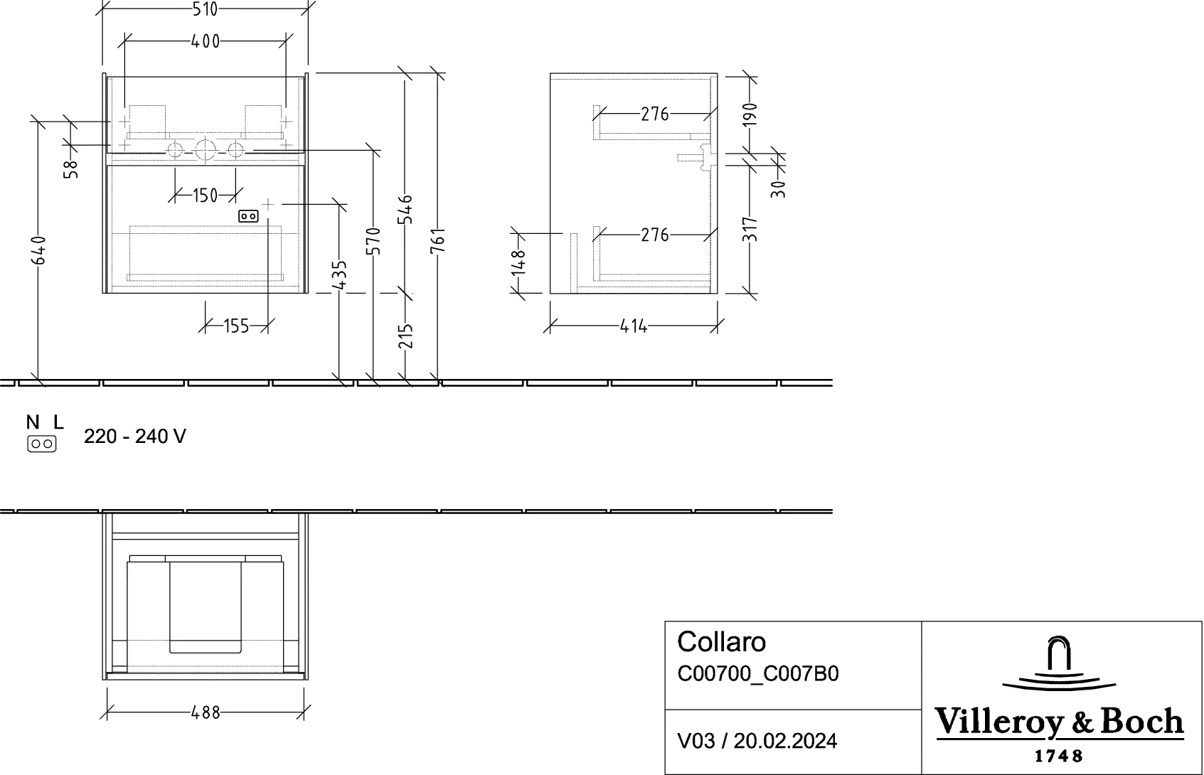 Villeroy & Boch Waschtischunterschrank „Collaro“ 510 × 546 × 414 mm Graphite, für Becken mittig, ohne Beleuchtung Villeroy & Boch Waschtischunterschrank „Collaro“ 510 × 546 × 414 mm Graphite, für Becken mittig, ohne Beleuchtung
