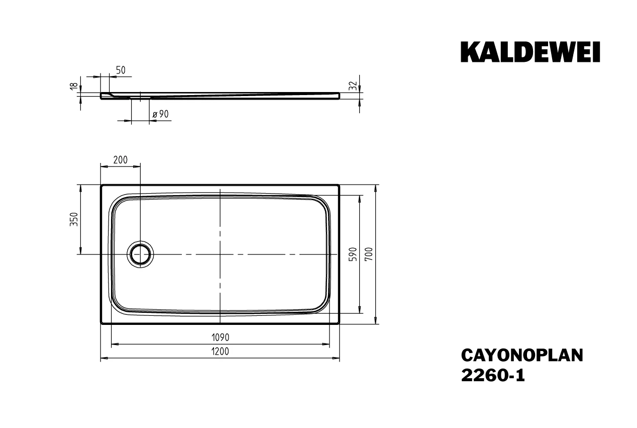 Kaldewei CAYONOPLAN Duschfläche, alpinweiß, 700x1200x18 mm, bodeneben, seitlicher Ablauf