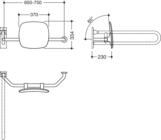Rückenstütze Fb 92 EM, WA 230mm, re zur Befest.an Wand-/SK-Griff reinweiß Rückenstütze Fb 92 EM, WA 230mm, re zur Befest.an Wand-/SK-Griff reinweiß