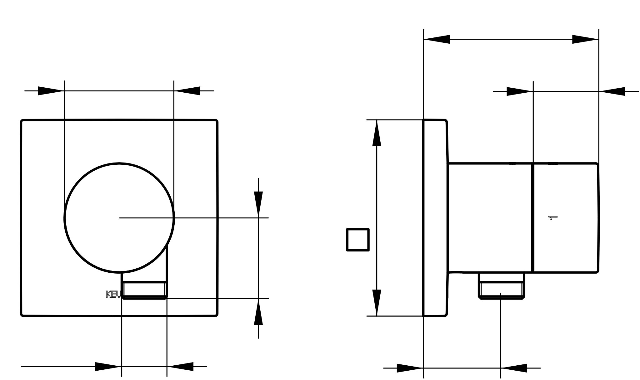 IXMO 59557010102 2-Wege Ab- u. Umstellventil UP mit Schlauchanschluß IXMO Pure, eckig verchromt