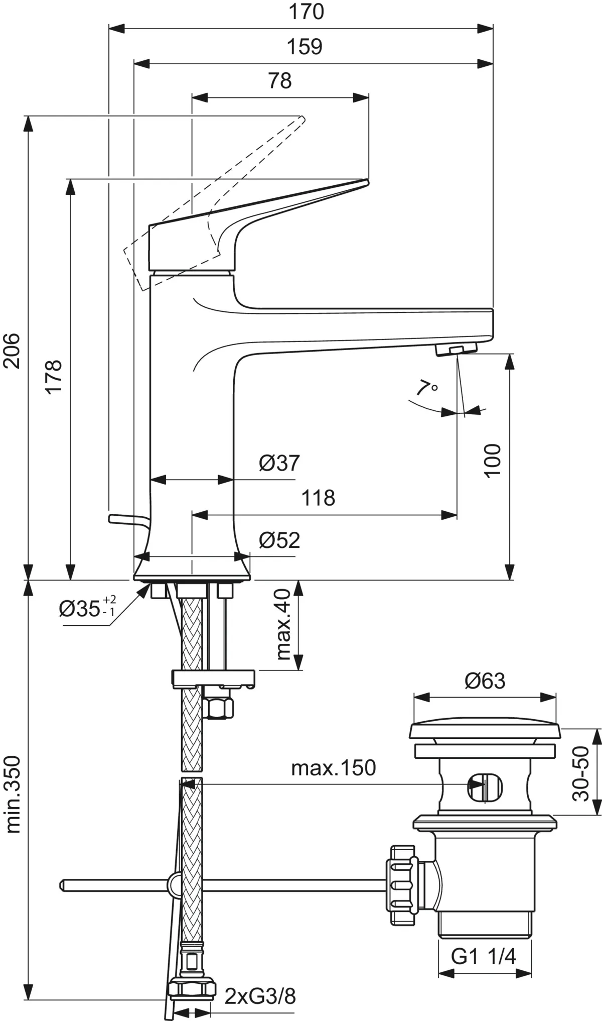 Waschtischarmatur Grande La Dolce Vita mit Ablaufgarnitur Brushed Gold Waschtischarmatur Grande La Dolce Vita mit Ablaufgarnitur Brushed Gold