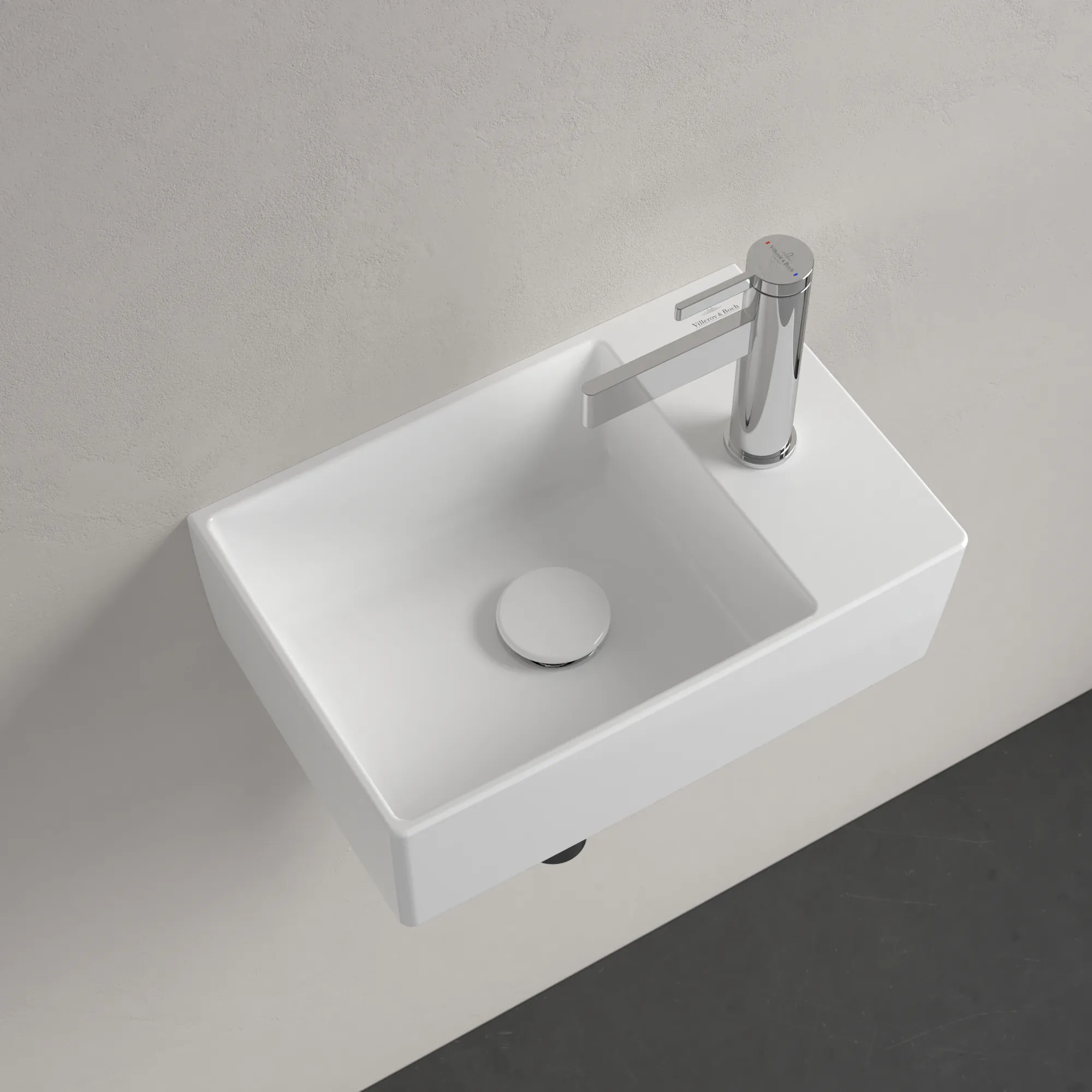 Villeroy & Boch Handwaschbecken Memento 2.0, 400x260x111 mm, weiß Alpin CeramicPlus, TitanCeram, 1-Loch-Armatur