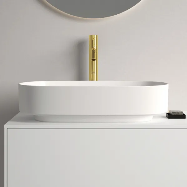 Waschtischarmatur Joy, mit verlängertem Sockel, mit Ablaufgarnitur, Ausladung 170mm, Brushed Gold Waschtischarmatur Joy, mit verlängertem Sockel, mit Ablaufgarnitur, Ausladung 170mm, Brushed Gold