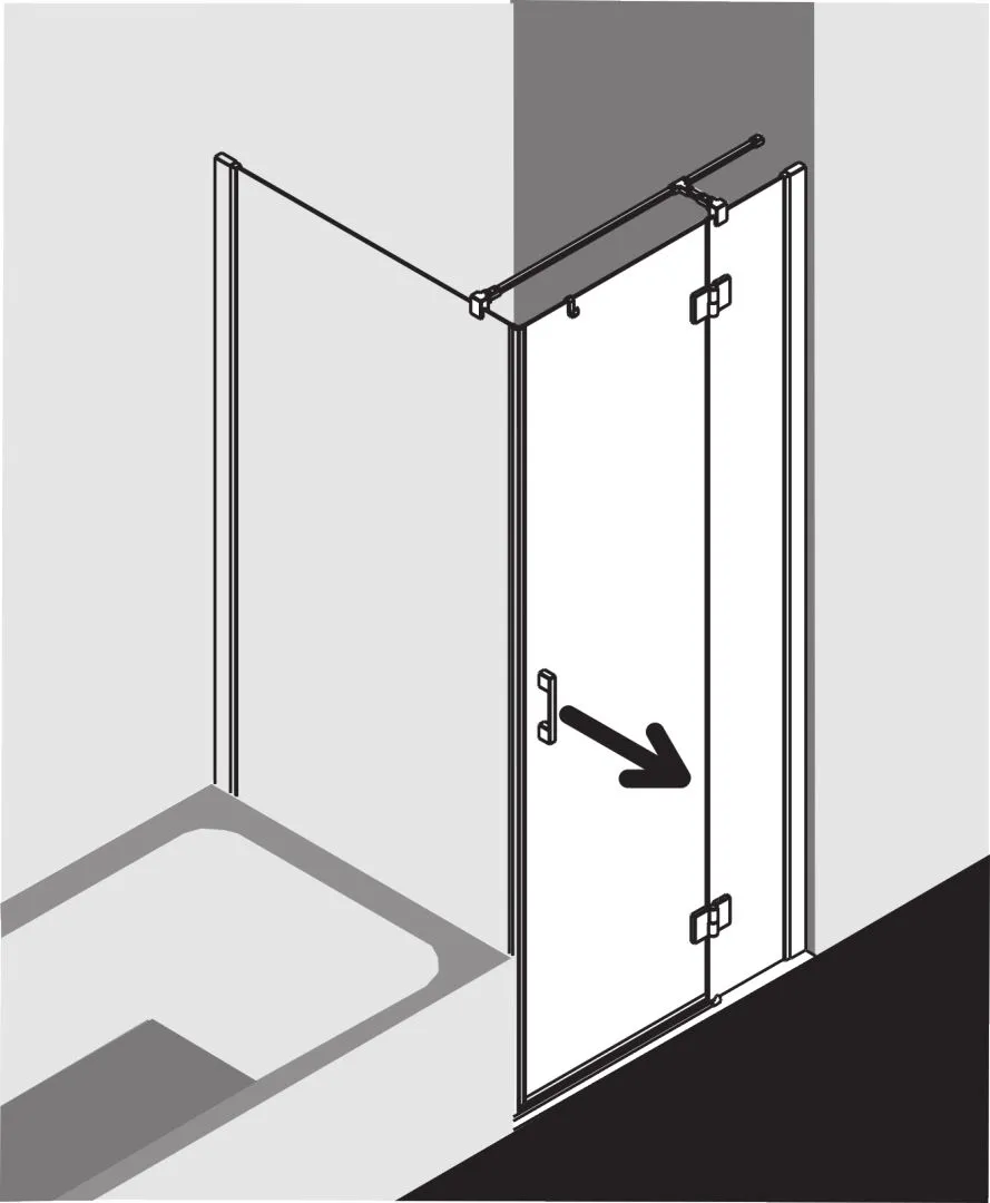 Kermi Duschtür Schwingtür mit Festfeld mit Wandprofil rechts für Ecke „LIGA“ 200 cm Glas Klar, Profile Schwarz Soft (RAL 9005), Drehtür mit festem Paneel