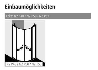 Kermi Duschdesign Viertelkreis-Duschkabine mit Pendeltüren mit Festfeldern für ungleichschenklige Wannen „NOVA 2000“ Profile Silber Mattglanz, BV: 725 - 875 mm WE: 735 - 760/885 - 910 mm H: 1850 mm