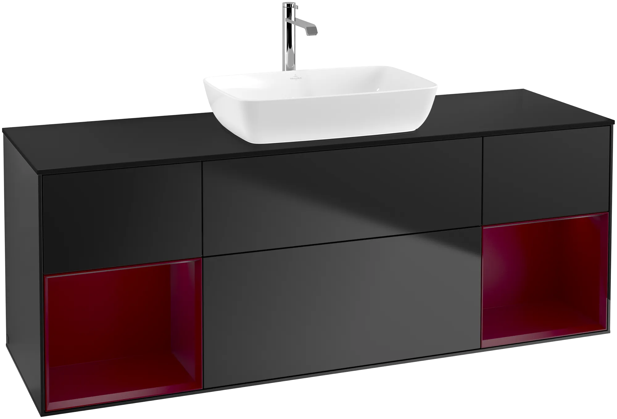 Villeroy & Boch Waschbeckenunterschrank Finion G86, 1600x603x501mm, Black Matt Lacquer / Peony Matt Lacquer / Glass Black Matt