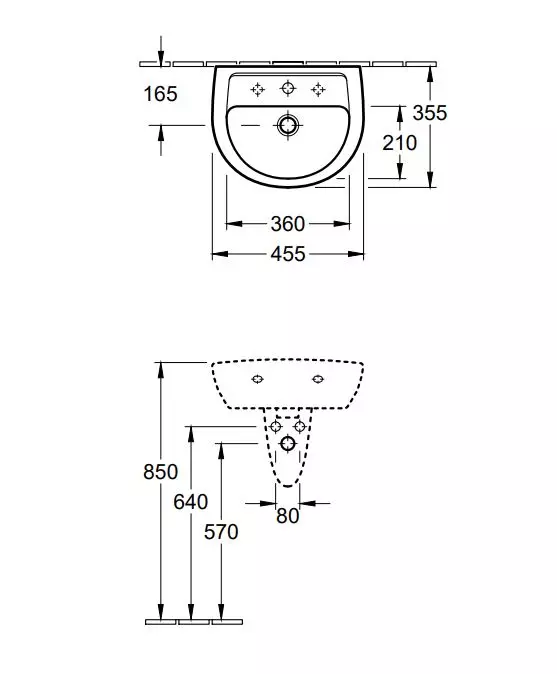 Badundu Handwaschtisch, mit Hahnlochbohrung 455 × 355 × 180 mm
