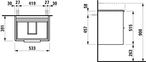Waschtischunterbau BASE für VAL 391x533x515 2 Schubladen mit Griff aluminium eloxiert für Waschtisch H810282 weiß matt Waschtischunterbau BASE für VAL 391x533x515 2 Schubladen mit Griff aluminium eloxiert für Waschtisch H810282 weiß matt