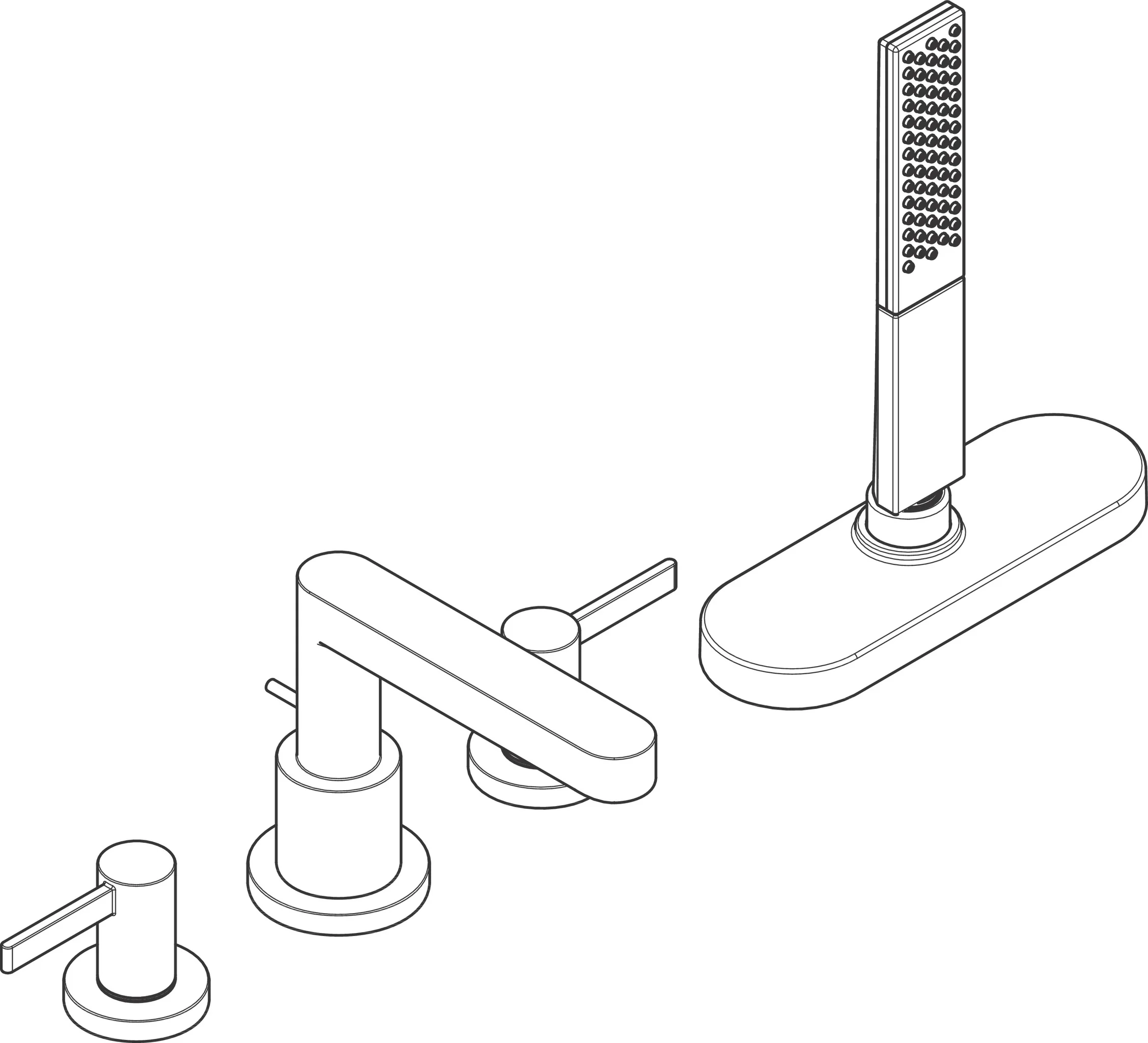 Hansgrohe Finoris 4-Loch Wannenrandarmatur mattschwarz, Ausladung 152 mm, PowderRain-Handbrause, max. Durchfluss 23,5 l/min Hansgrohe Finoris 4-Loch Wannenrandarmatur mattschwarz, Ausladung 152 mm, PowderRain-Handbrause, max. Durchfluss 23,5 l/min