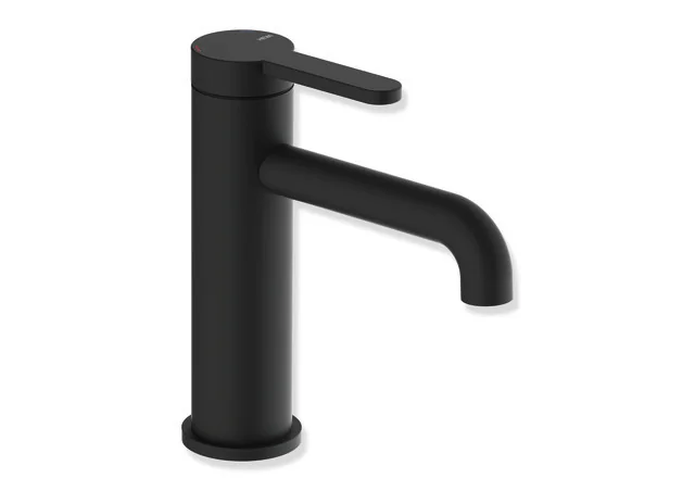 HEWI Einhebel-Waschtischmischer AQ477, pulverbeschichtet in Schwarz tiefmatt, Höhe 172 mm, Ausladung 130 mm, Durchfluss 5 l/min, Keramikkartusche K-35OP, druckfest bis 35 bar, Anschluss G 3/8", geeignet für thermische Desinfektion nach DVGW W 551