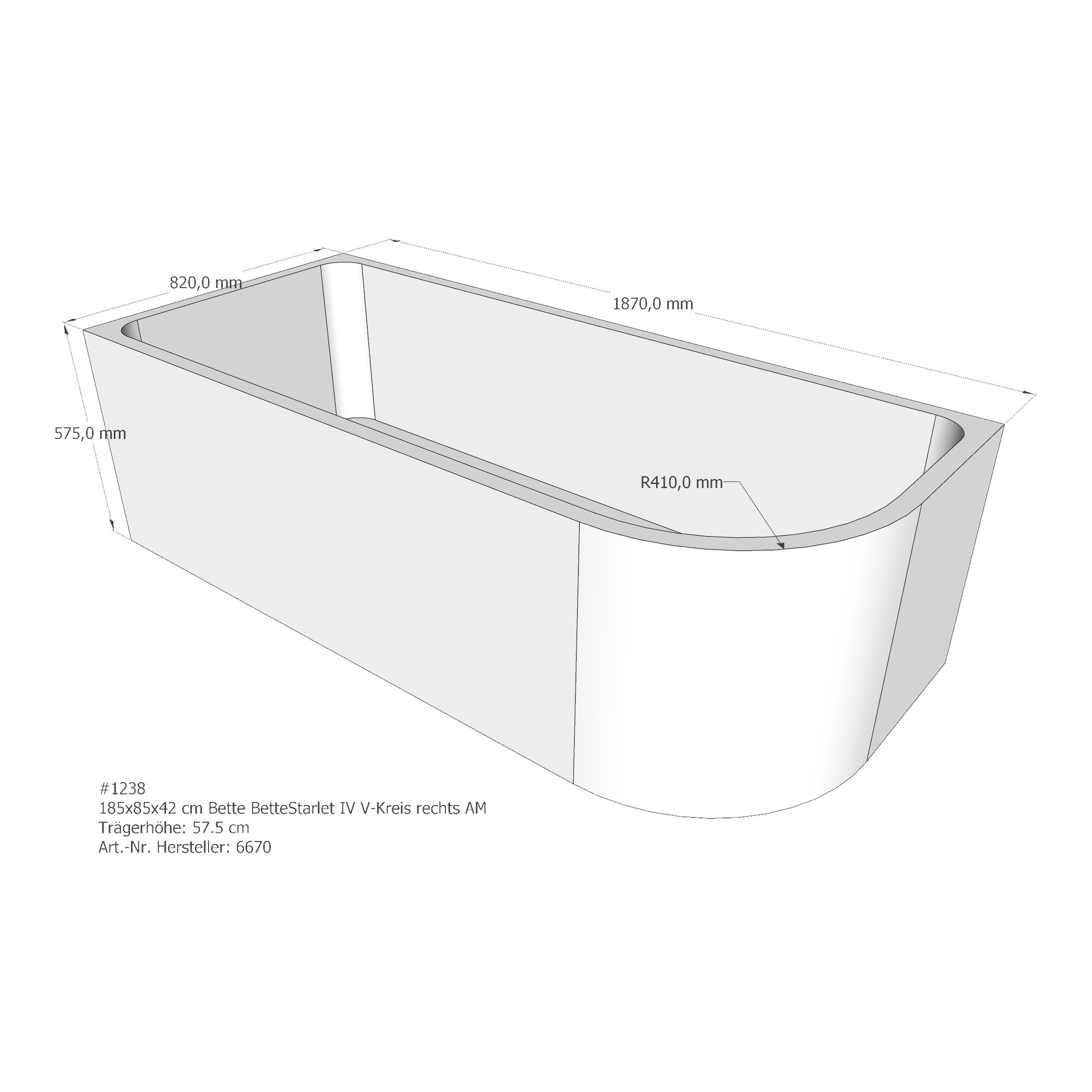 Badewannenträger für Bette Starlet IV rechts 185 × 85 × 42 cm Breite: 85 cm / Länge: 185 cm Badewannenträger für Bette Starlet IV rechts 185 × 85 × 42 cm Breite: 85 cm / Länge: 185 cm