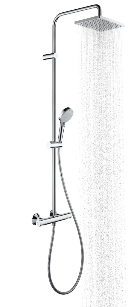 Hansgrohe Vernis Shape Showerpipe 230 1jet mit Thermostat, Chrom, 426 mm Brausearmlänge, Aufputzinstallation