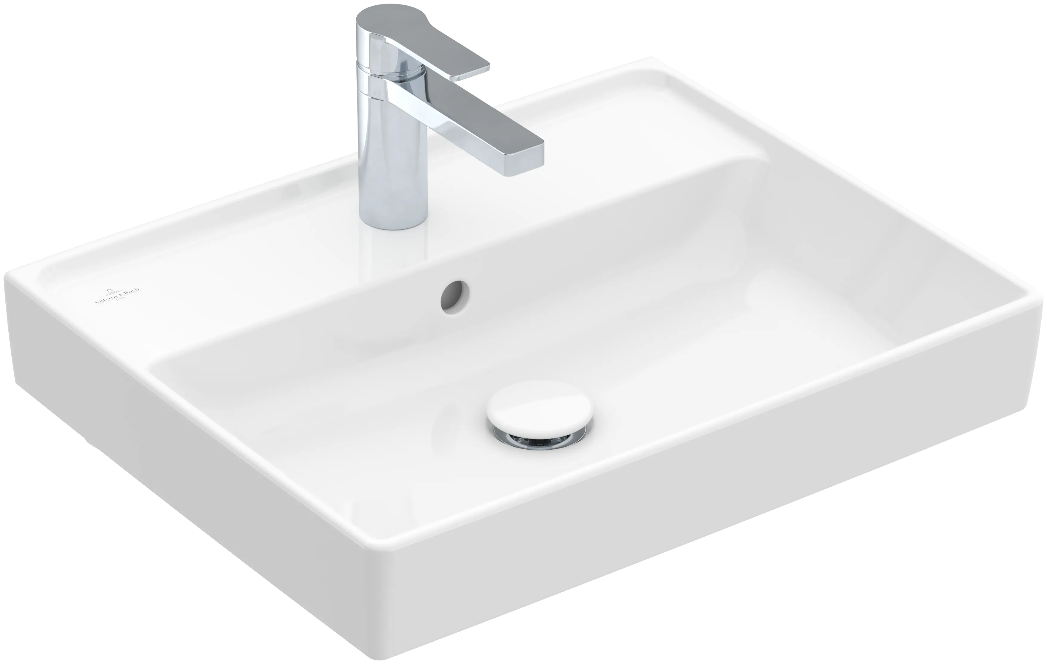 Villeroy & Boch Collaro Wandwaschbecken, 550x440x160mm, weiß Alpin CeramicPlus, Rechteckform mit Überlauf, TitanCeram Material