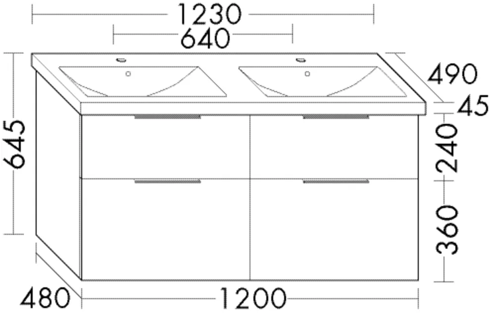 burgbad Badmöbelset Keramik-Waschtisch inkl. Waschtischunterschrank „Eqio“ 123 × 64,5 × 49 cm Stangengriff, Schwarz Matt, Eiche Dekor Urban (Melamin)