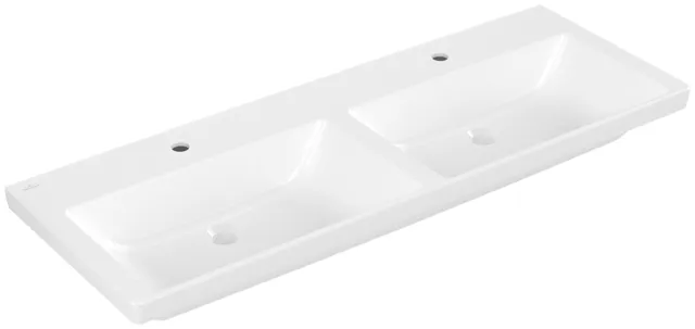 Villeroy & Boch Doppelwaschtisch aus TitanCeram „Subway 3.0“ 1300 × 475 × 165 mm, mit Hahnlochbohrung, Hahnlochposition links und rechts in Weiß Alpin Villeroy & Boch Doppelwaschtisch aus TitanCeram „Subway 3.0“ 1300 × 475 × 165 mm, mit Hahnlochbohrung, Hahnlochposition links und rechts in Weiß Alpin
